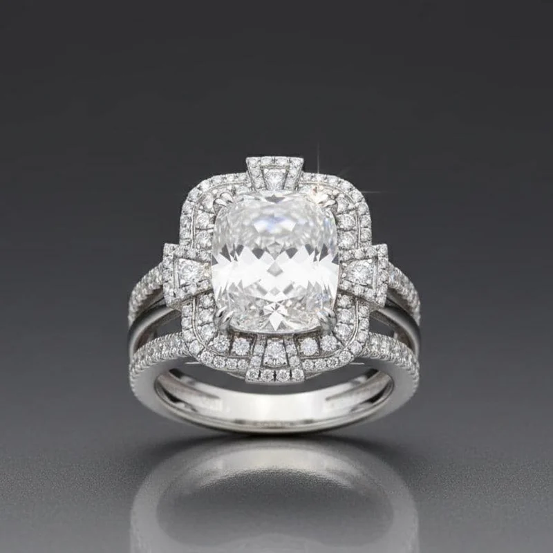 Cushion Moissanite Halo Ring