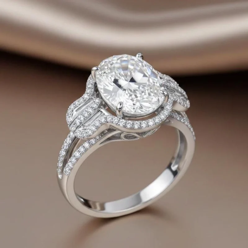 Oval Moissanite Veil Halo Ring