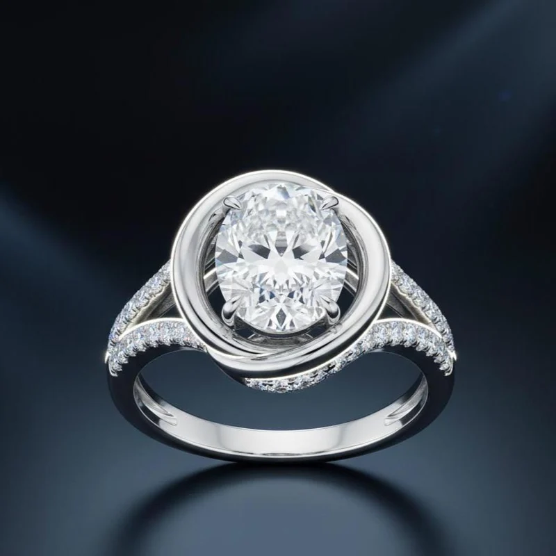 Oval Moissanite Halo Ring