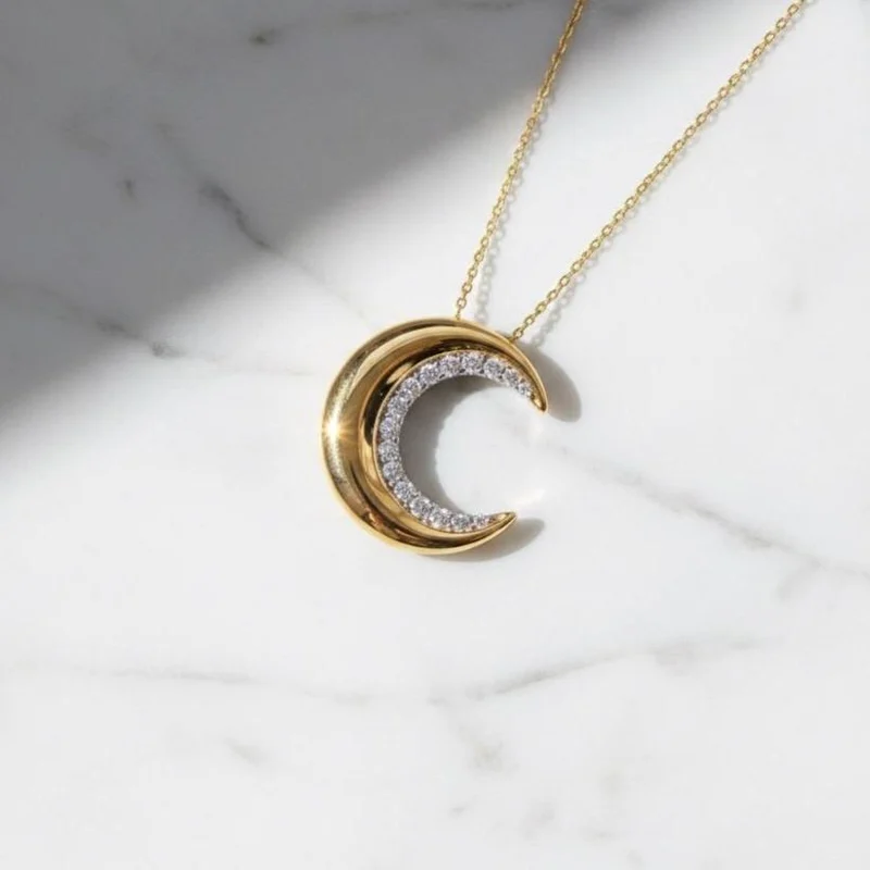 Moissanite Crescent Moon Necklace