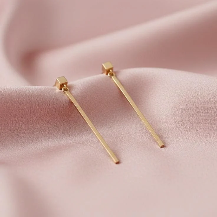 Simple Gold Bar Drop Earrings