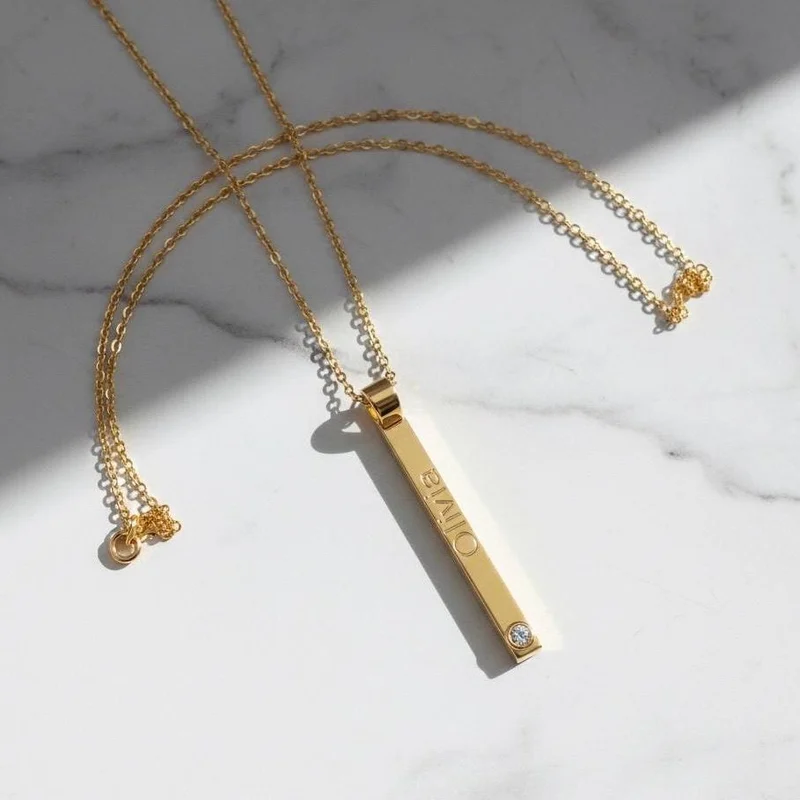 Personalized Moissanite Name Bar Necklace