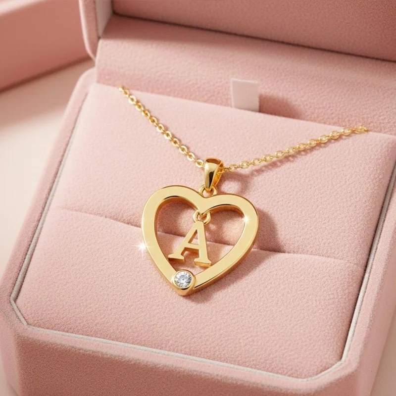 Moissanite Initial Heart Necklace