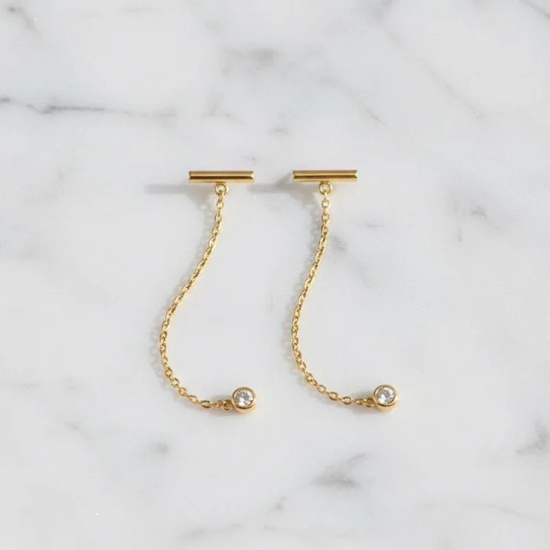 Moissanite Bar Chain Jacket Earrings