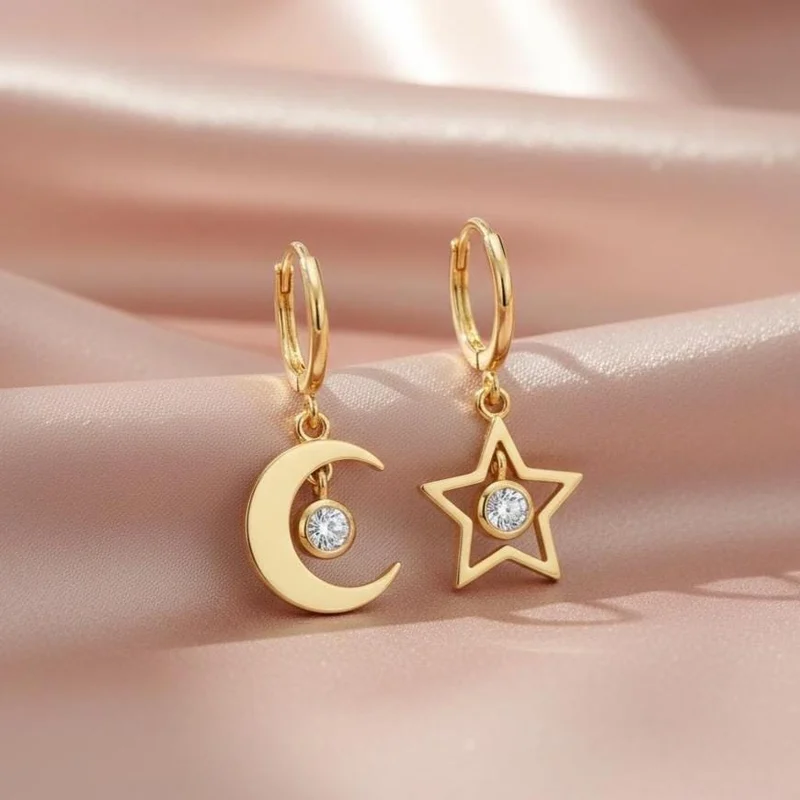 Moissanite Moon & Star Earrings