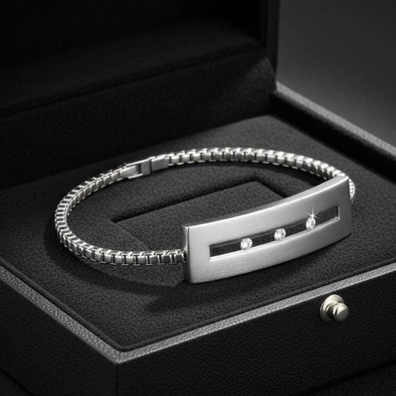Men’s 925 Silver Moissanite Bar Bracelet