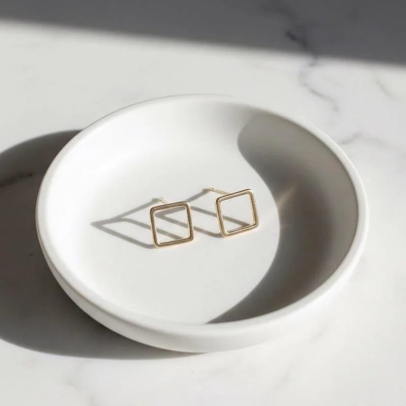 Gold Plated Sterling Silver Square Stud Earrings