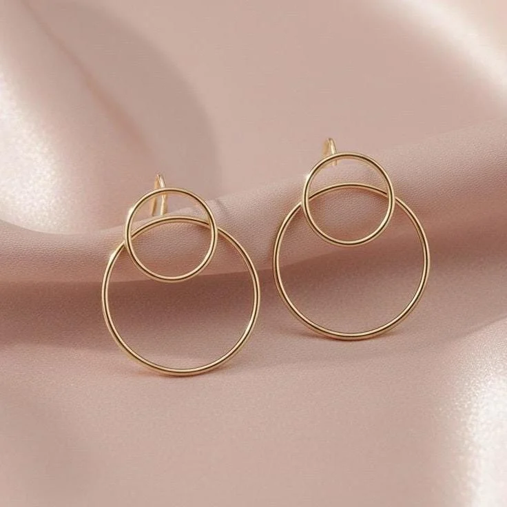 Gold Plated Sterling Silver Double Circle Earrings