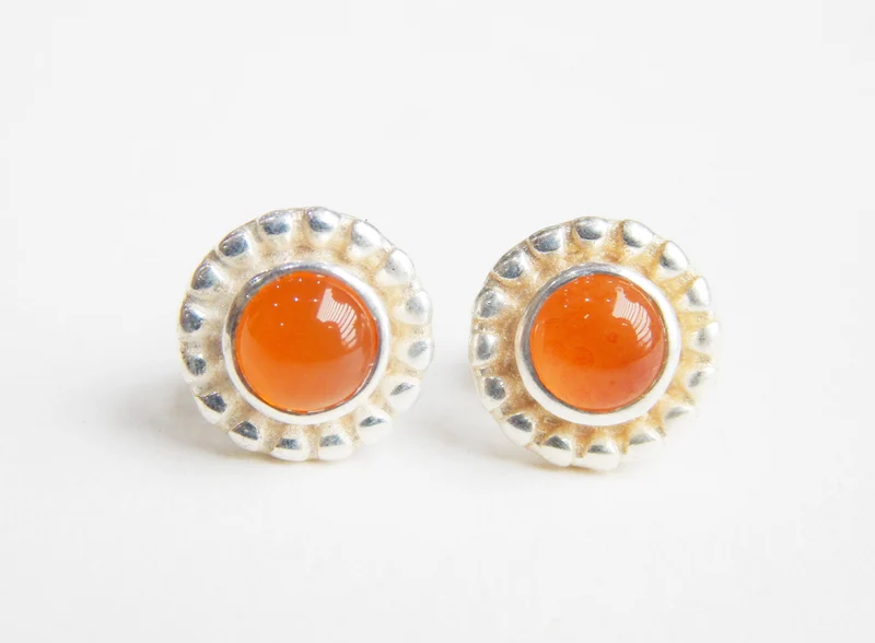 Sunset Glow Carnelian Gemstone Silver Stud Earrings