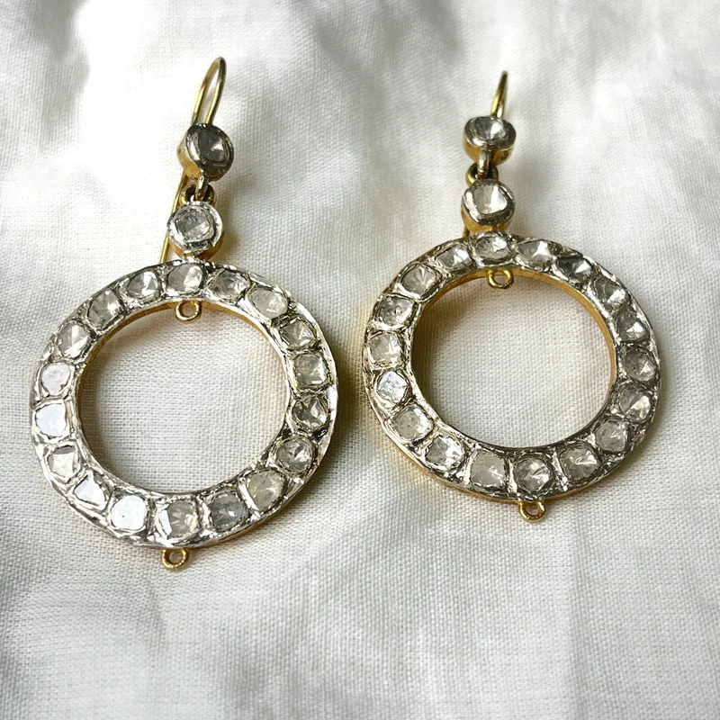 Elegant Gold Plated Silver Drop Earrings with Natural Diamonds