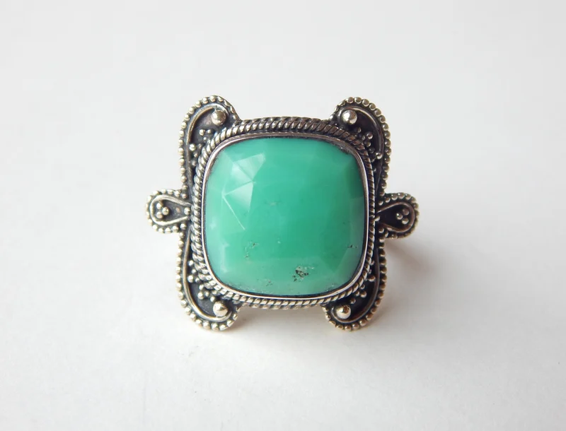 Chrysoprase Silver Ring- Chrysoprase Gemstone Ring- Green Stone