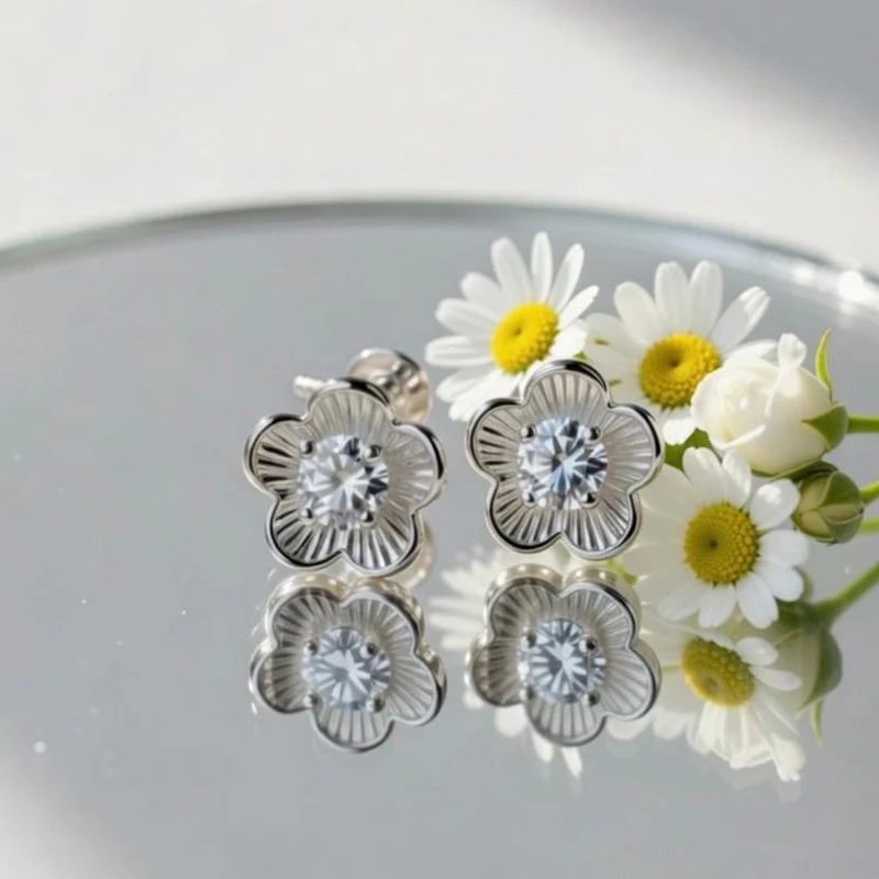 Floral Moissanite Stud Earrings