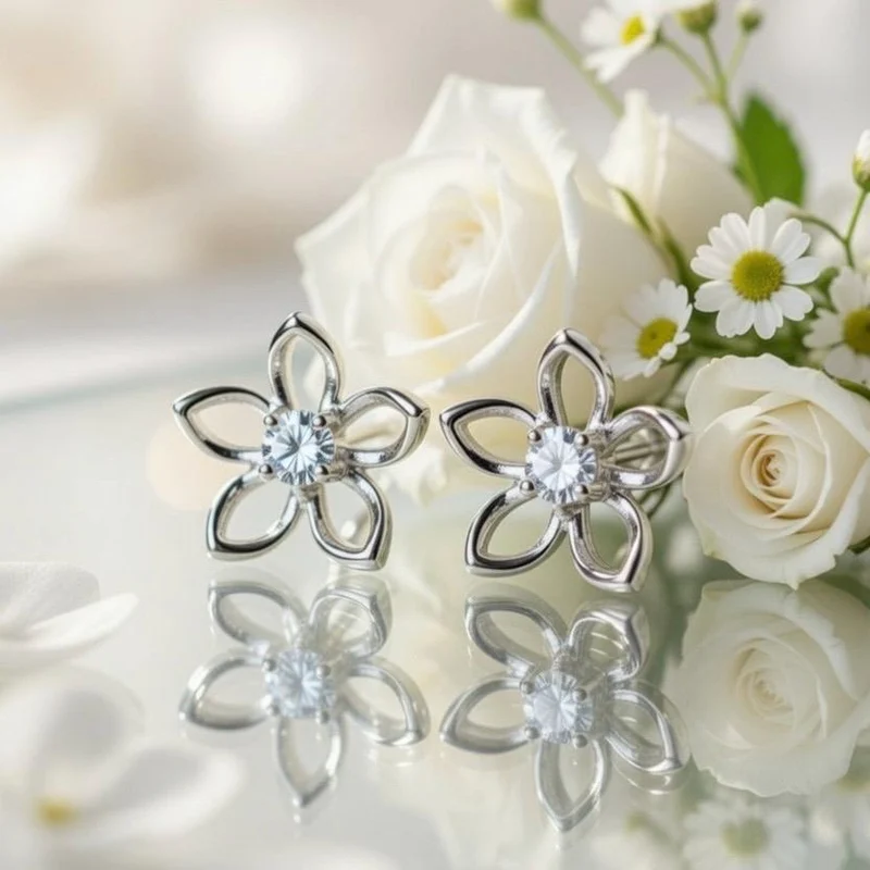 Floral Moissanite Stud Earrings