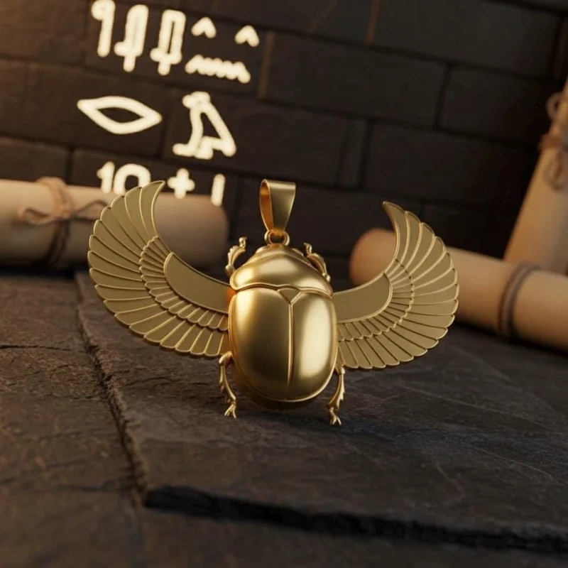 14K Solid Gold Egyptian Scarab Pendant