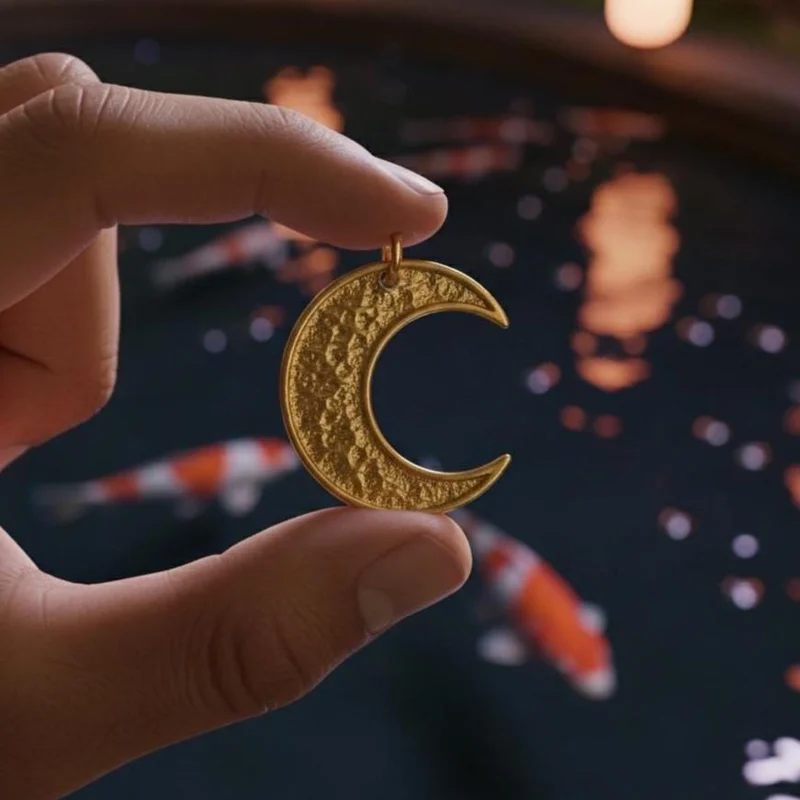 Hammered 14k Gold Crescent Moon Pendant Necklace
