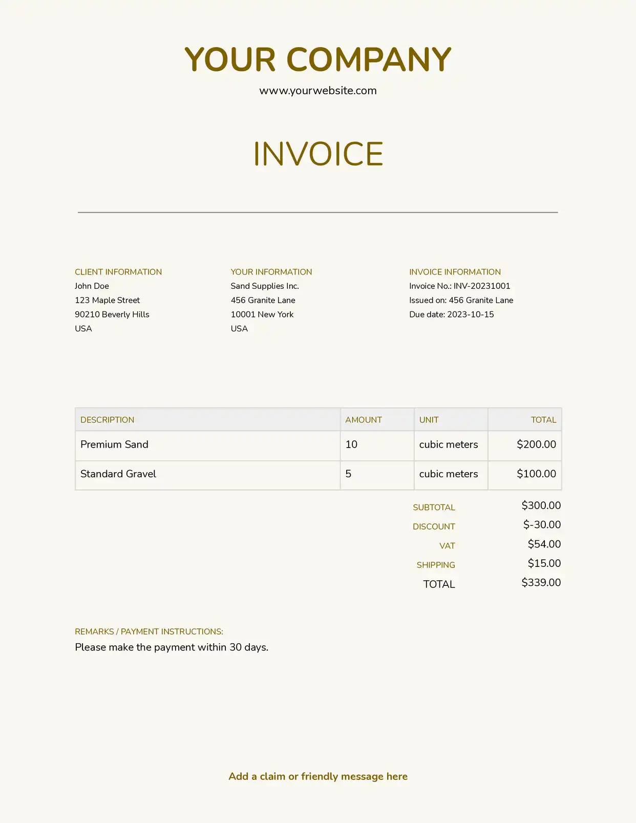 Centered Sand Invoice Template