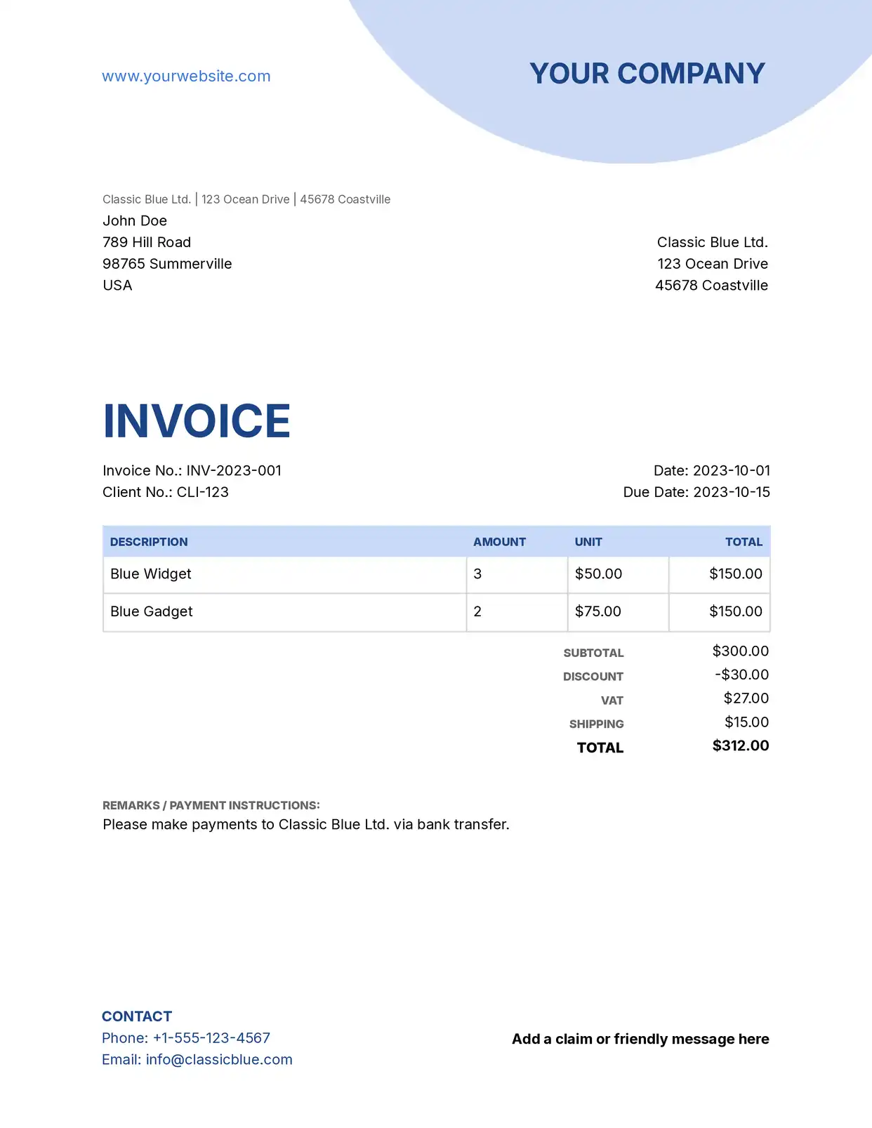 Classic Blue Invoice Template