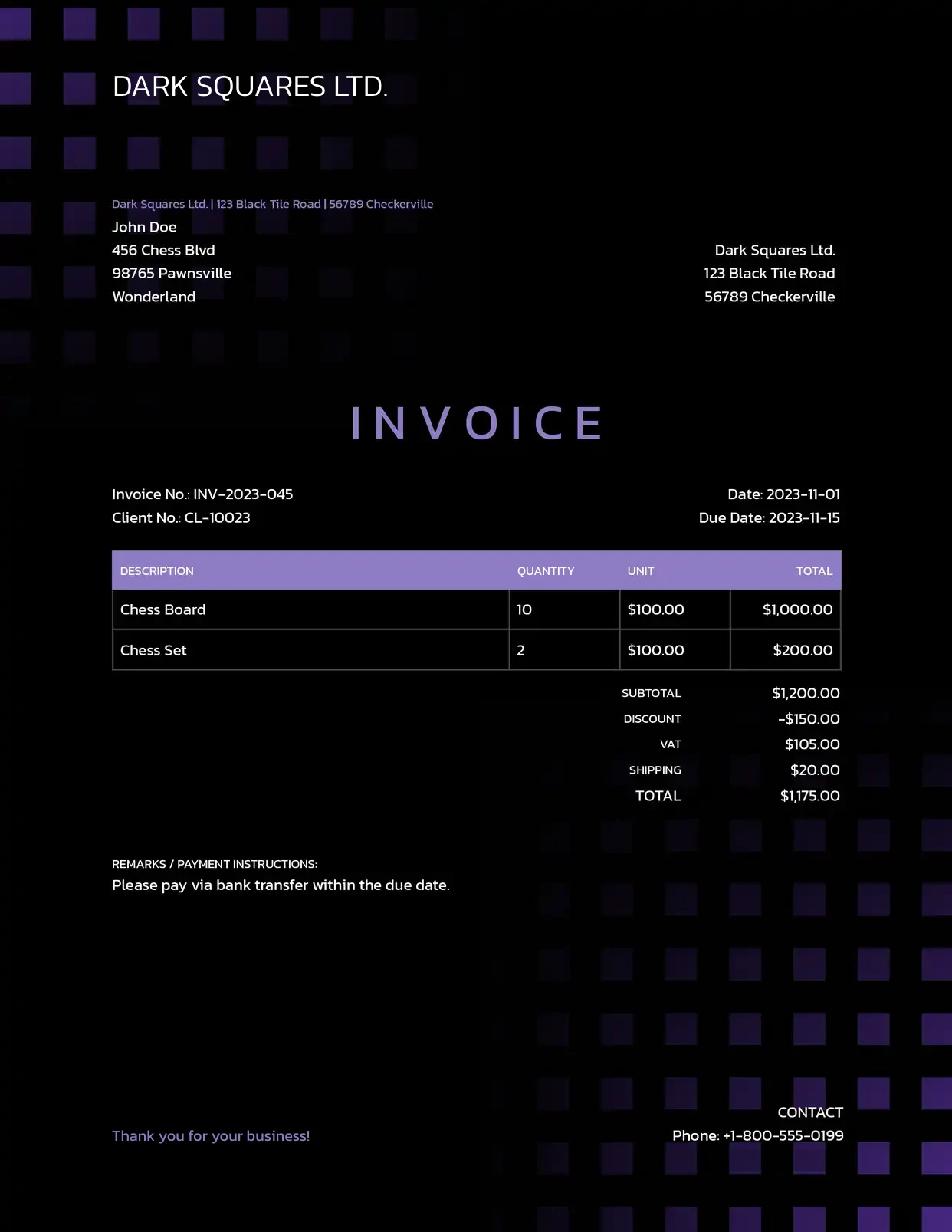 Dark Squares Invoice Template