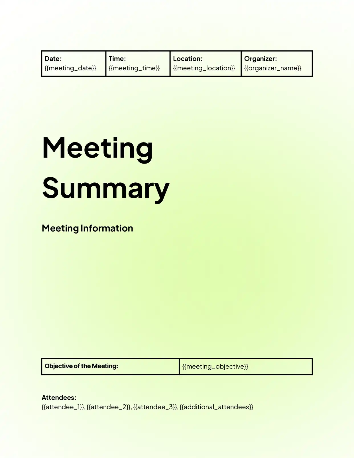 Meeting Summary - Placeholders