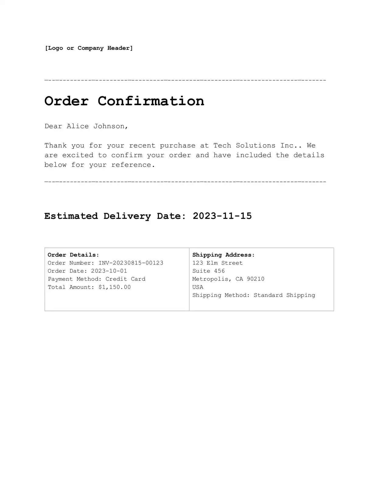 Order Confirmation