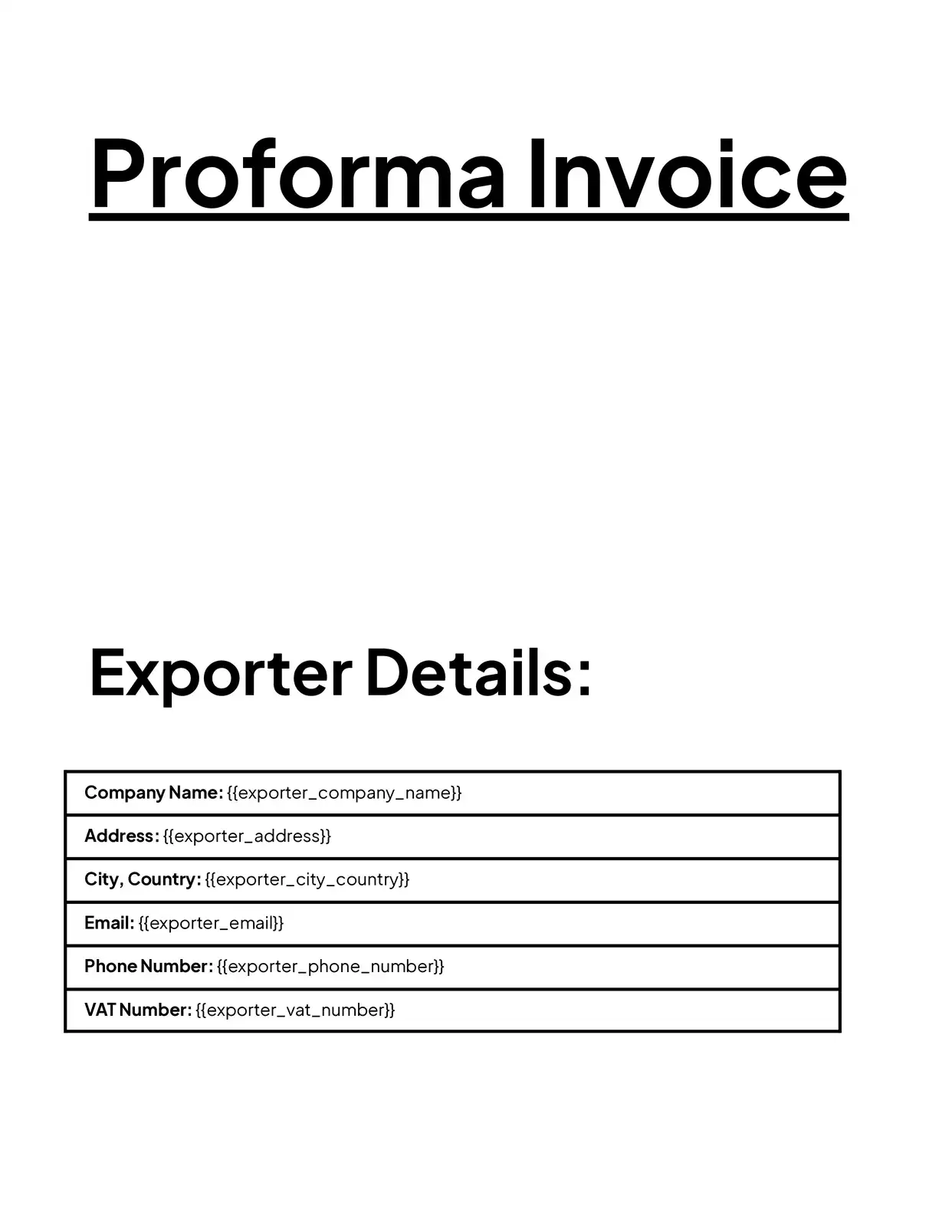 Proforma Invoice (Export) - Placeholders