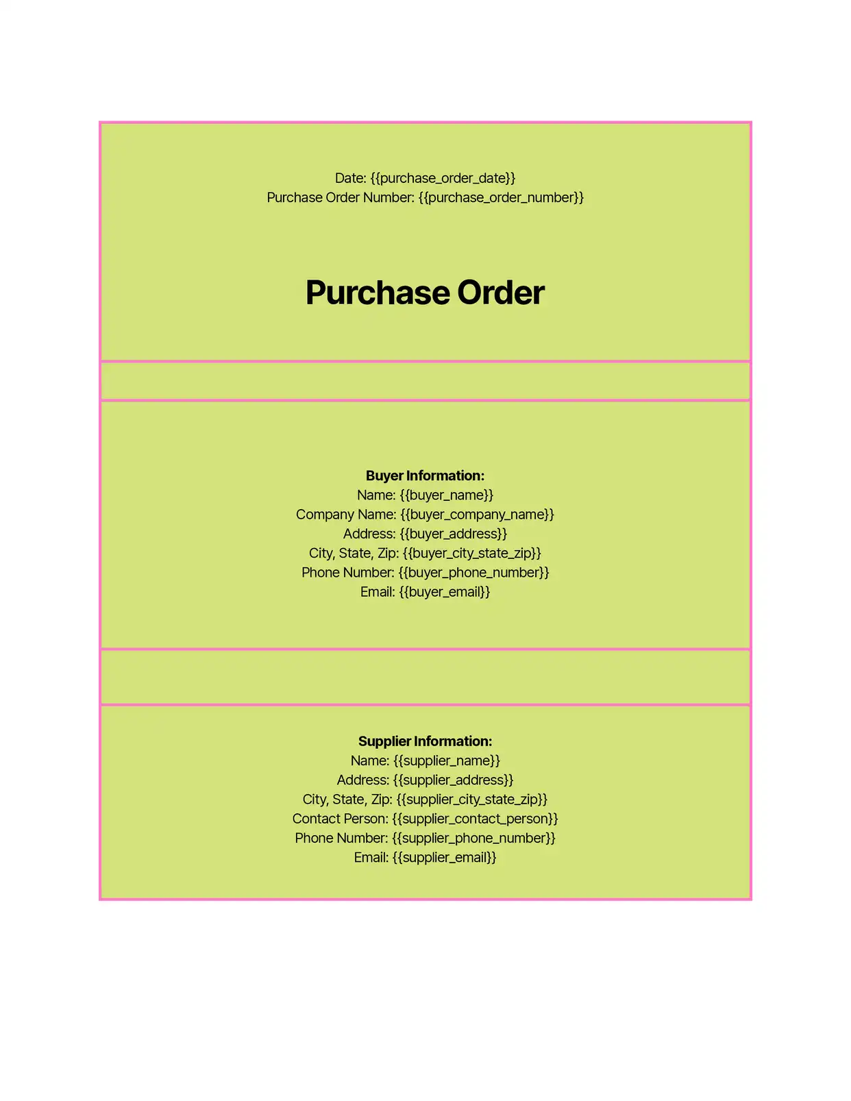 Purchase Order - Placeholders