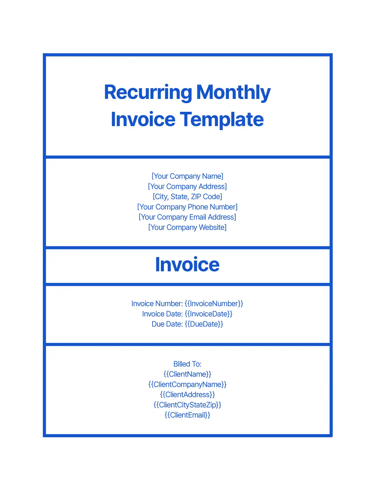 Recurring Monthly Invoice - Placeholders