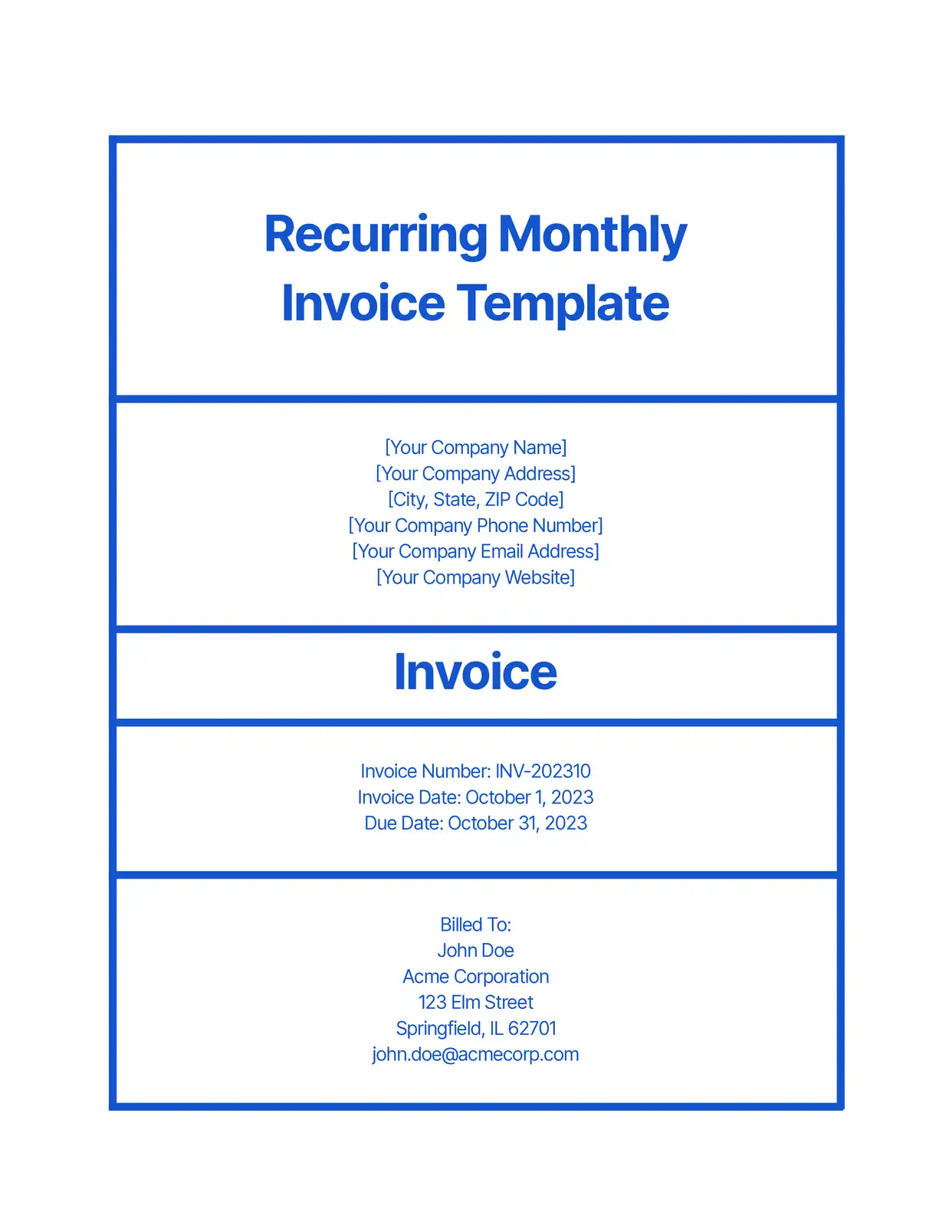Recurring Monthly Invoice