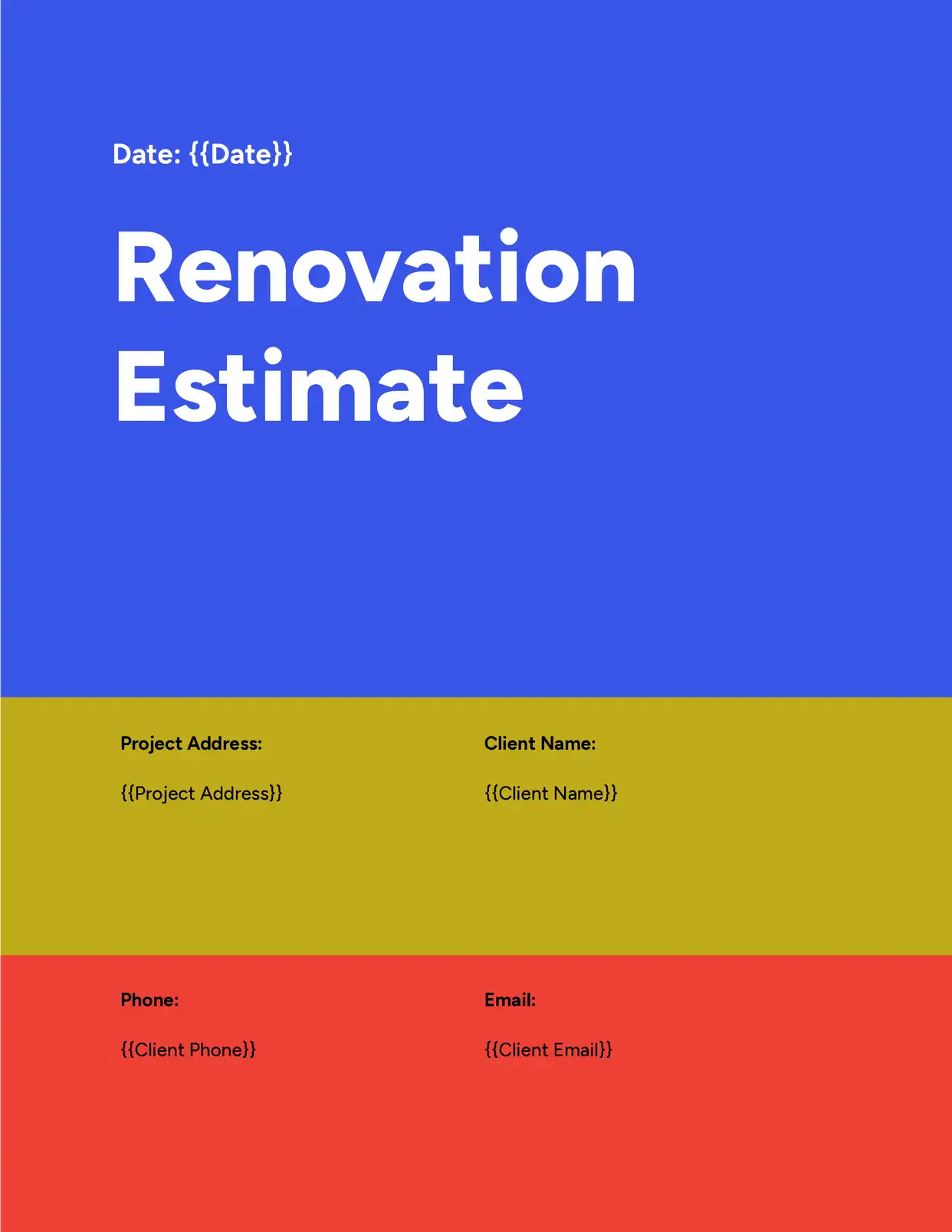 Renovation Estimate - Placeholders