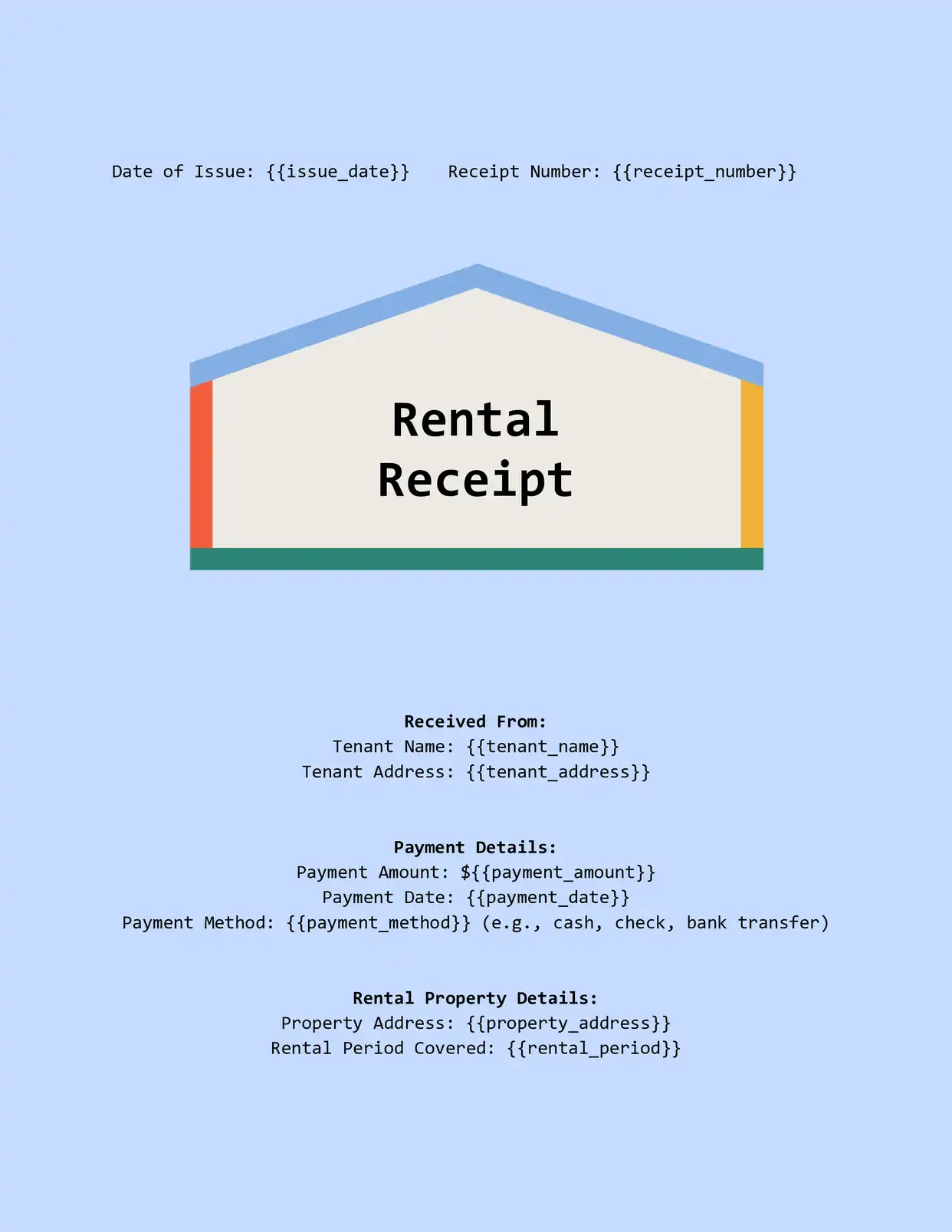 Rental Receipt - Placeholders