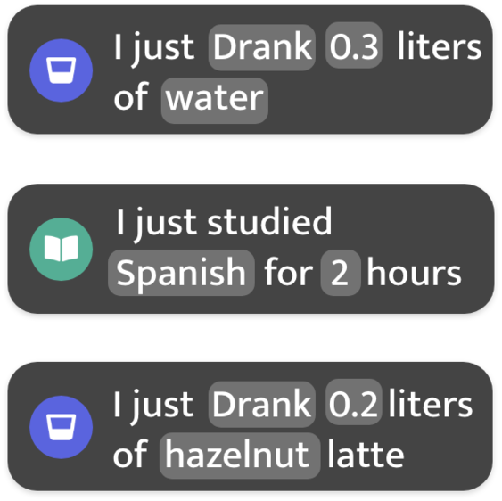 Shortcuts to log common activities and values with one tap