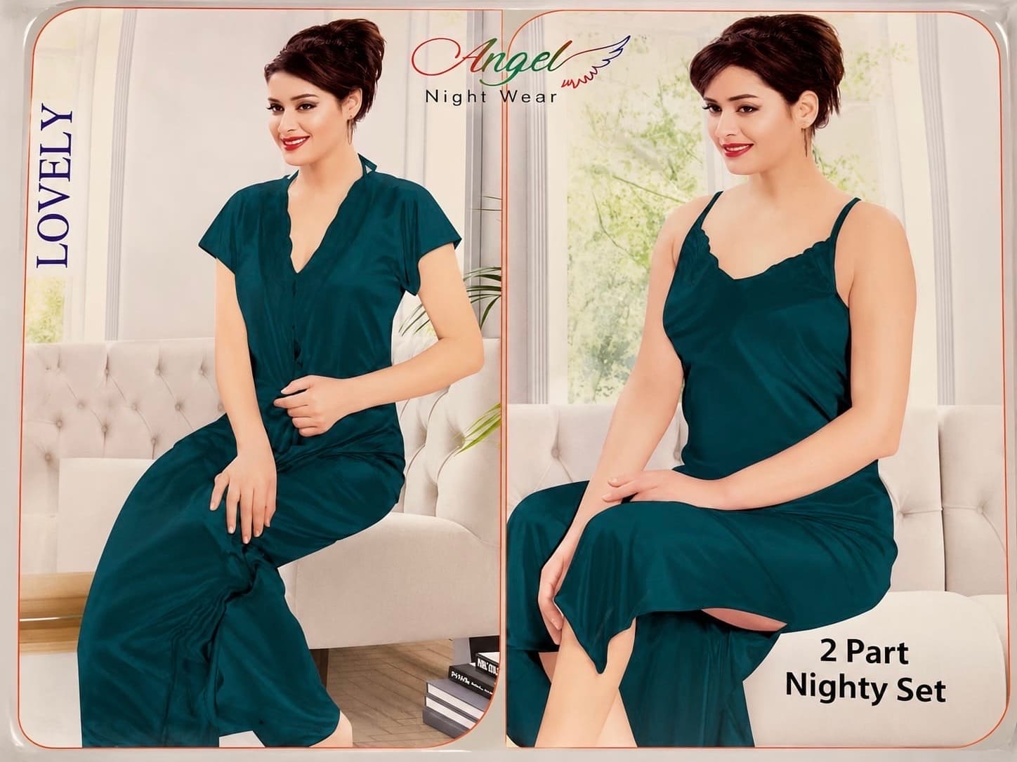 2 Part Nightly Set For Women- Multicolor - Free Size