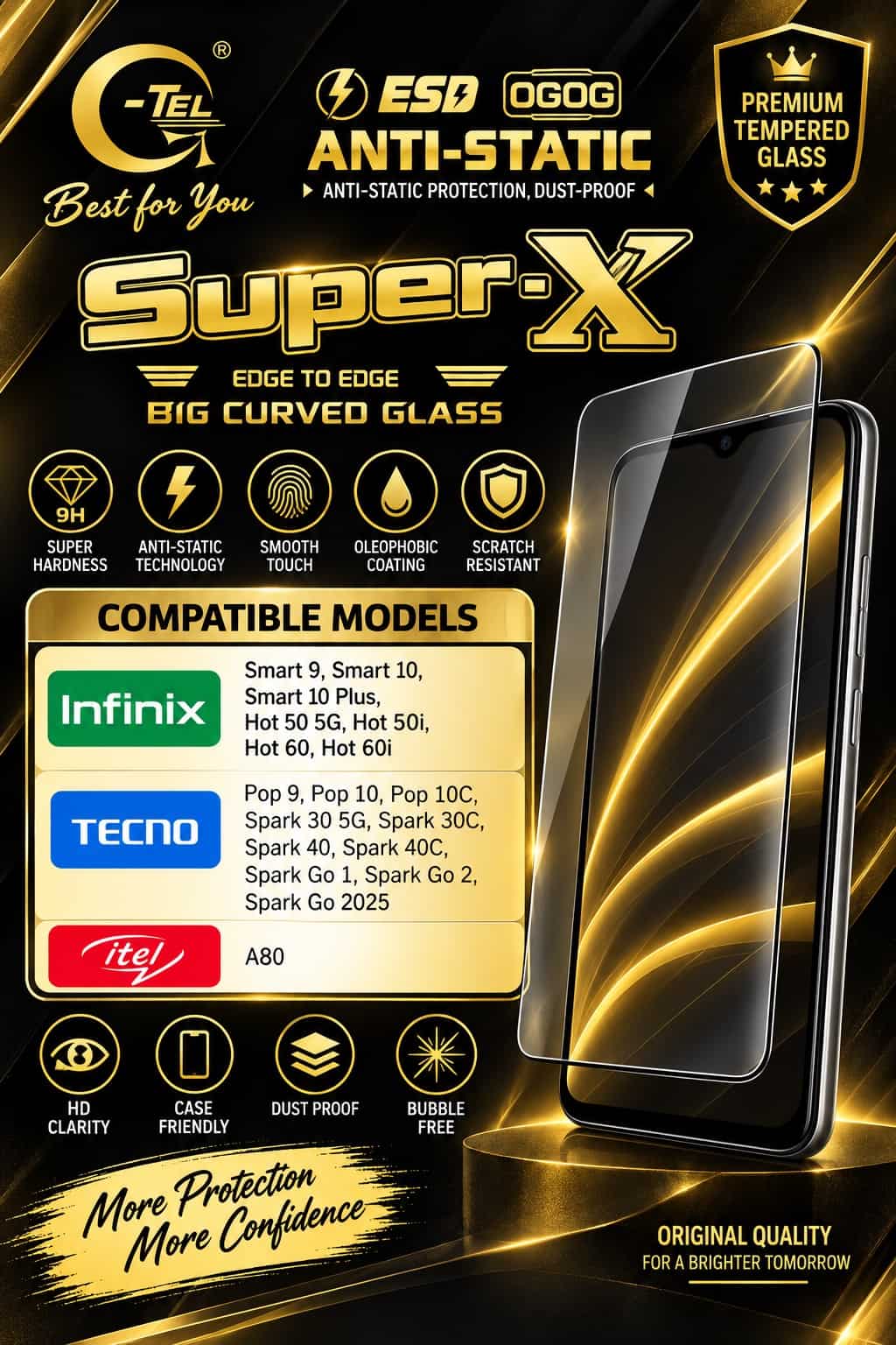 Screen Protector For Redmi Note 9S, Redmi Note 9 Pro, Redmi Note 9 Pro Max, Redmi Note 10 Pro, Redmi Note 10 Pro Max, Redmi Note 10 Lite, POCO M2 Pro, POCO X3, Xiaomi 10i, Xiaomi 10T Lite, Tecno Camon 18 Prime, Huawei Y7A, Huawei Y9A, itel P Smart 2021, Vivo Y100i 5G, Vivo Y27S
