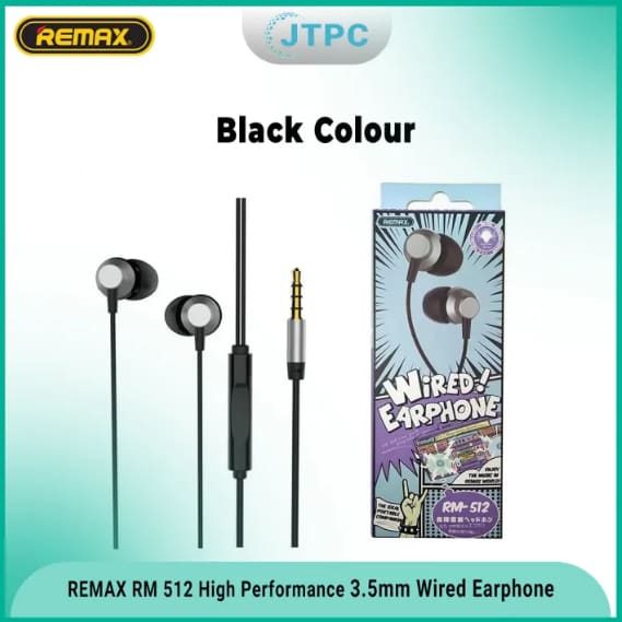 Original Remax RM-512 Wired Earphones – Stylish Metal Design, 3.5mm Jack, Superior Sound Quality