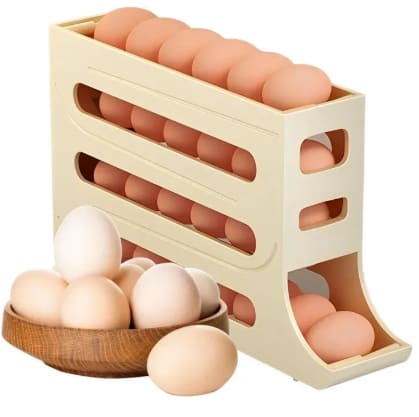4-Tier Egg Holder for Fridge – Auto-Rolling, Space-Saving Egg Dispenser with Large Capacity (Holds 30 Eggs)
