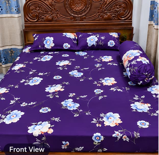 Purple রঙের উপর সুন্দর Floral Design-এর বিছানার চাদর সেট