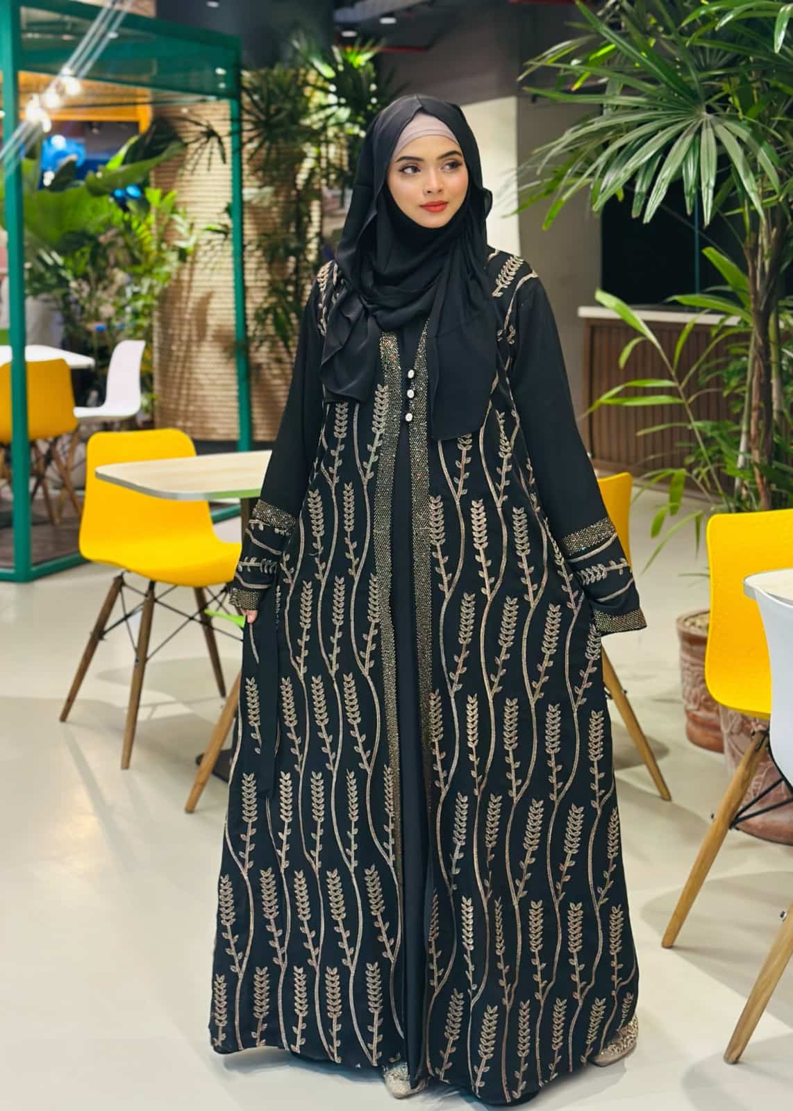 Premium 100% Original Dubai Fabric Embroidered Koti Abaya Full Se
