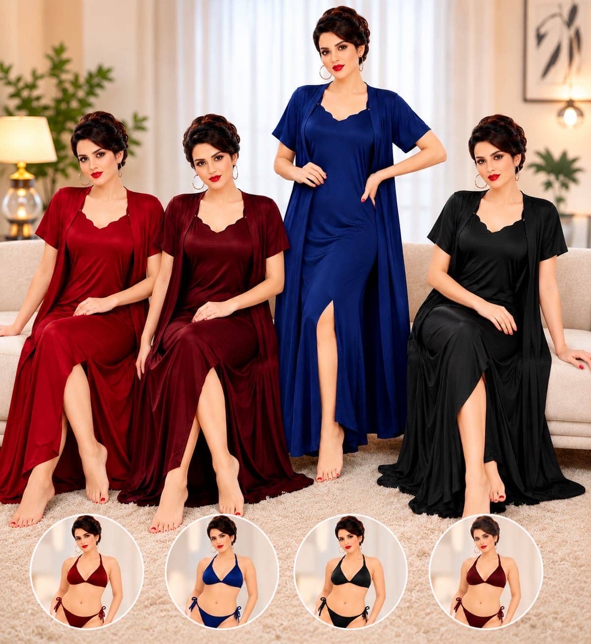 4 Part Nightly Set For Women- Multicolor - Free Size