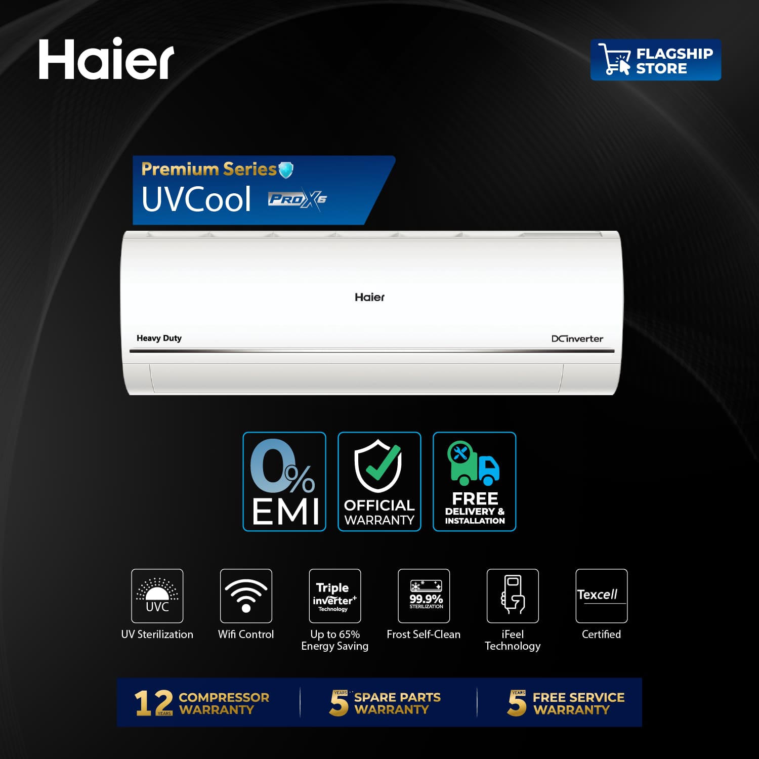 Haier 1.6 Ton Virus Killer UVCool Inverter AC with Free Installation HSU-19UVCool:(INV)(Pro)(X6)V2