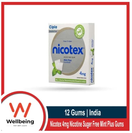 Cipla Nicotex Nicotine Sugar Free Mint Plus Gums 4Mg 12 Gums Each Pack | Helps To Quit Smoking - Who | Approved Therapy