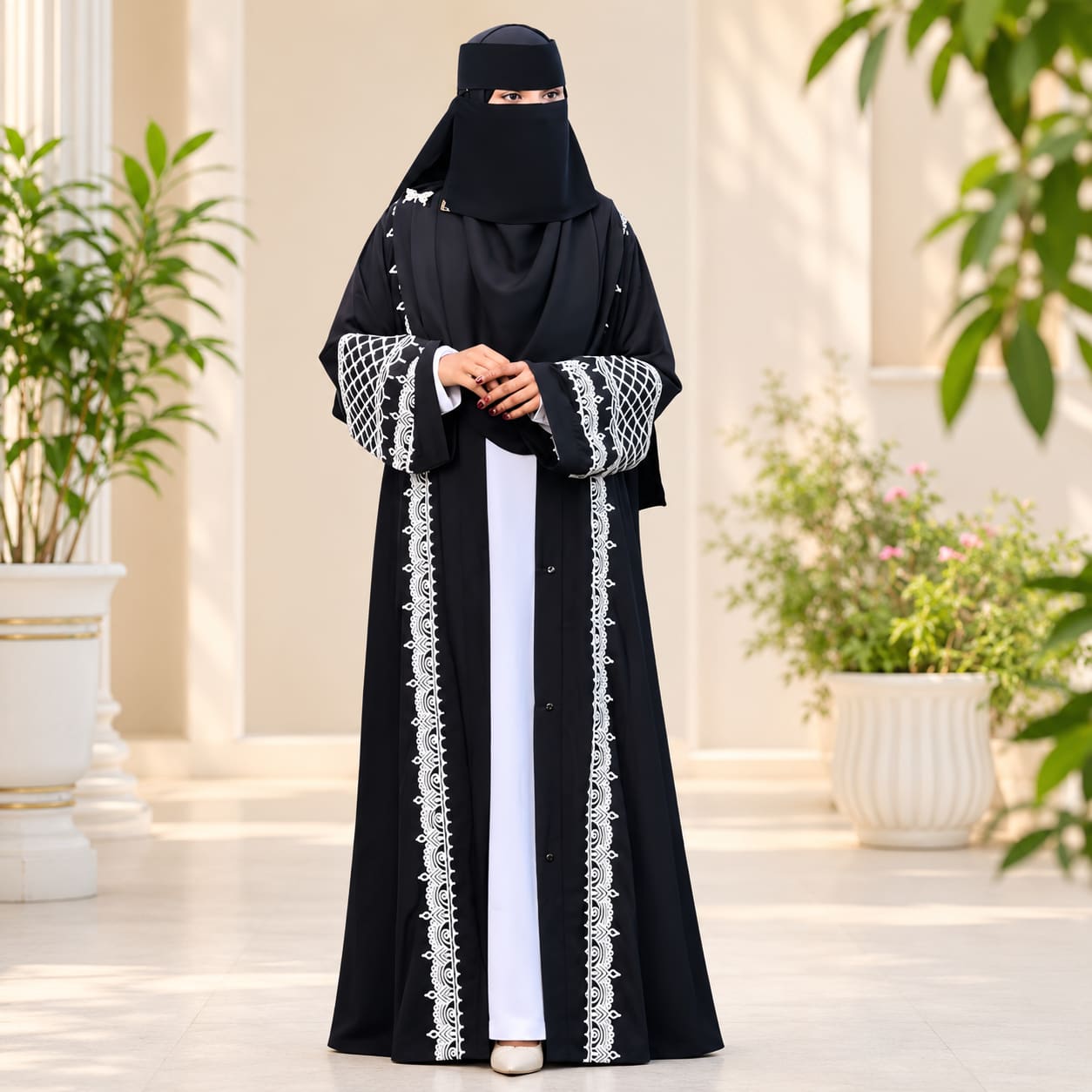Premium 3-Piece Dubai Fabric Abaya Set with Original Embroidery (