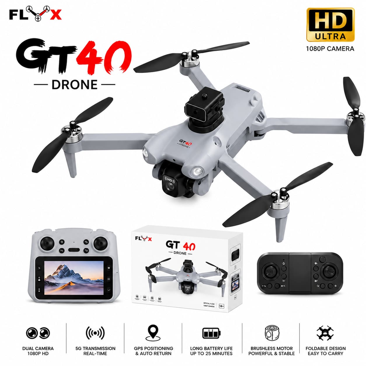 FLH GT 40  PRO  Drone  RC Remot brushless Version Duel  Battery Duel Camera with 1080 HD