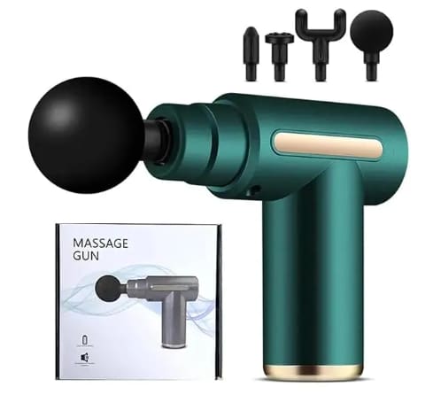 Mini Massager Deep Tissue Therapy Gun Powerful, Handheld Massage Gun for Deep Tissue Relief - Compact & Elegant Design, Massage Gun with 6 Speeds and 4 Massage Heads, 10 mm Amplitude Electric Hand Massager Fascia Deep Tissue for Neck Shoulder (GREEN)