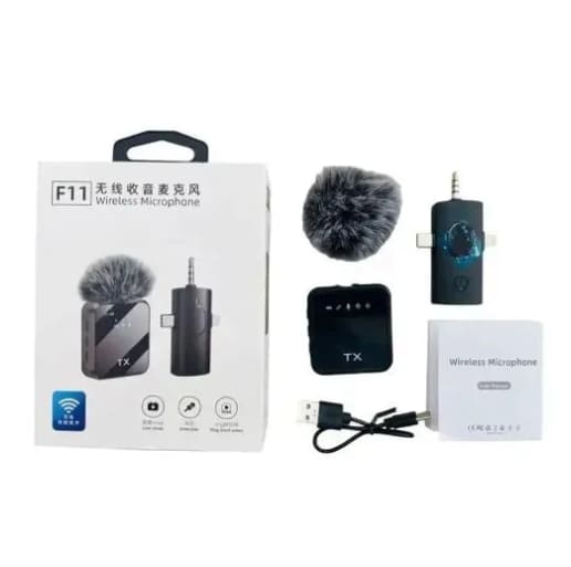 F11-2 (3 in 1) Collar Wireless Dual Microphone pro Professional Lapel Lavalier microphone iPhone/Android & Type-C Supported 100& Noise Cancellation