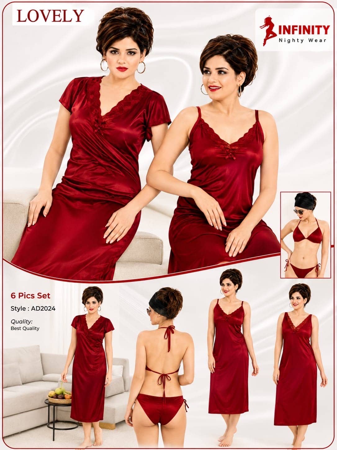 6 Part Nightly Set For Women- Multicolor - Free Size