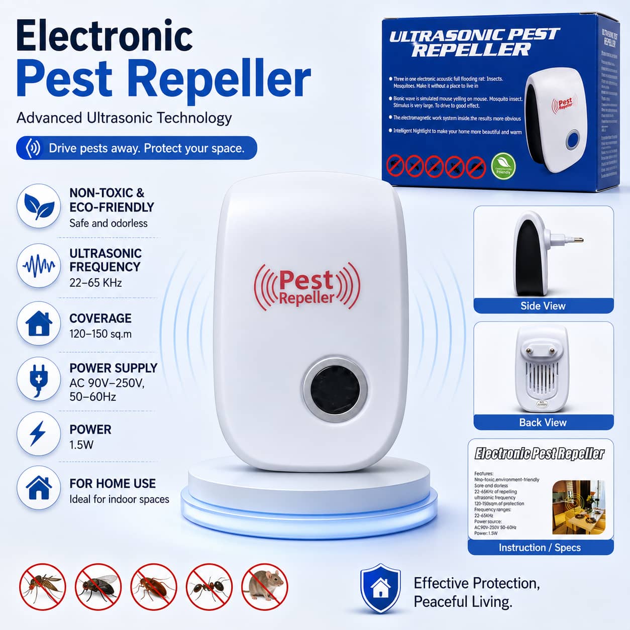 Ultrasonic Pest Repeller For Mouse, Cockroach, Spiders, Mosquito | D Shop