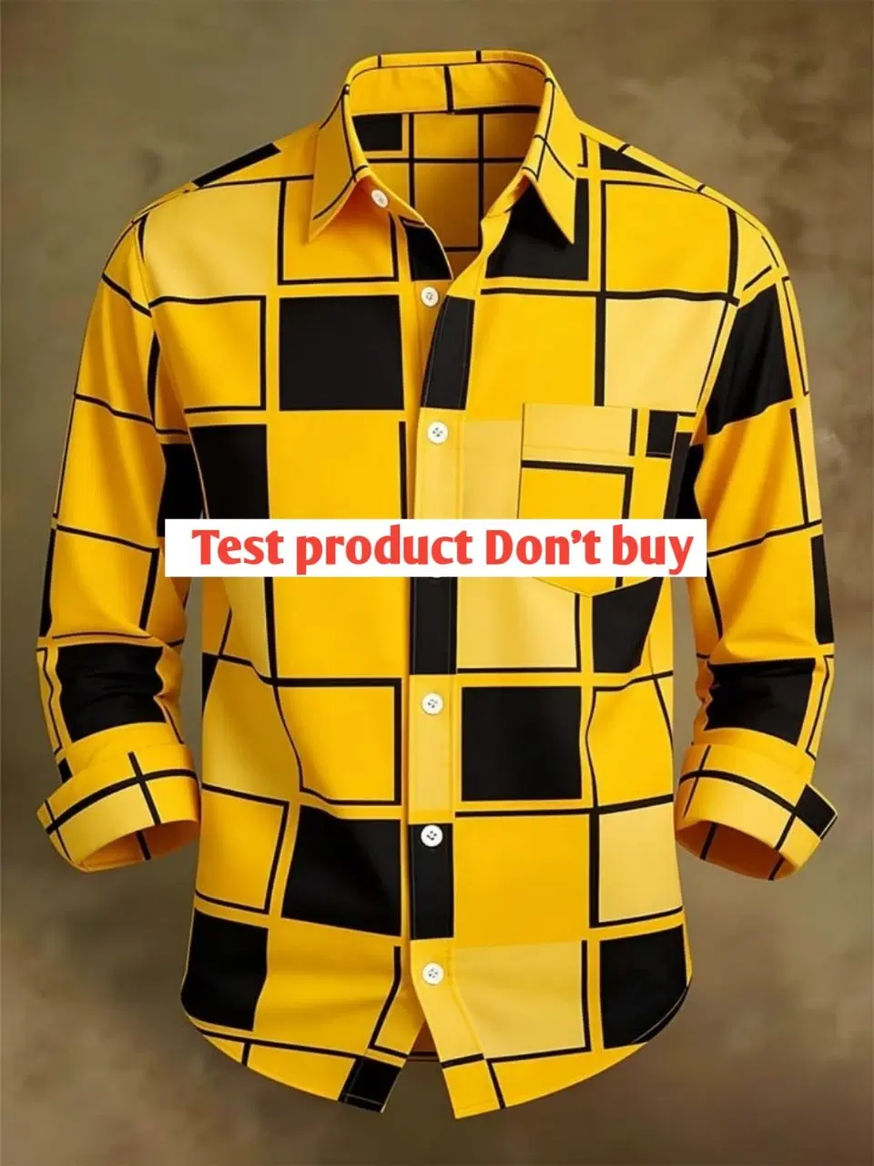 Men's Premium Yellow Black Geometric Check Shirt - Abstract Block Pattern