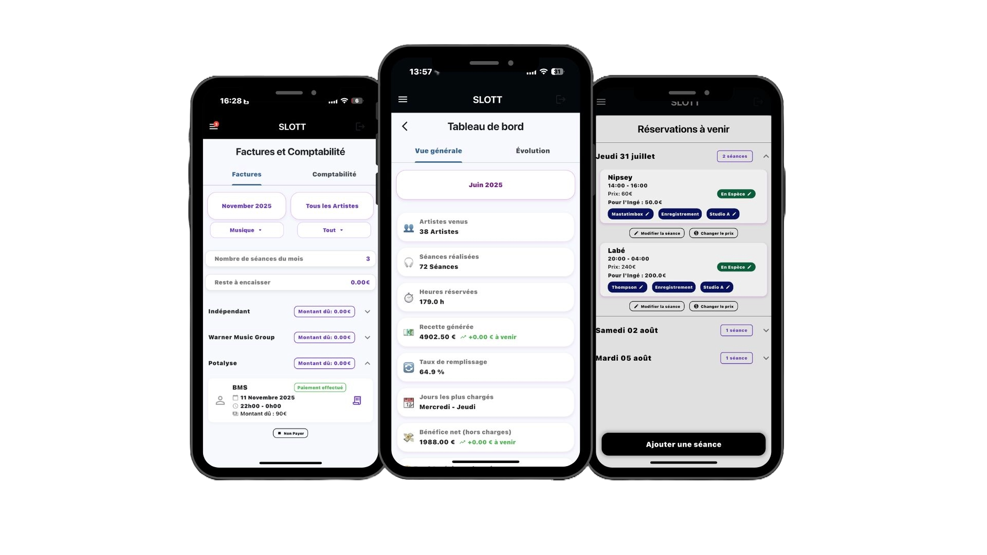 Interface Slott – planning et tableau de bord
