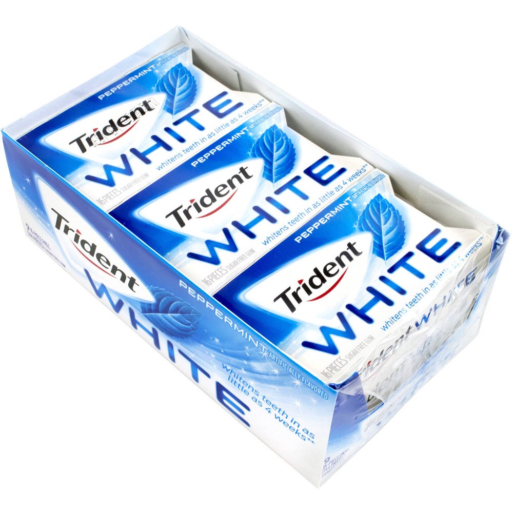 TRIDENT WHITE PEPPERMINT SUGAR FREE GUM, 16 PIECES