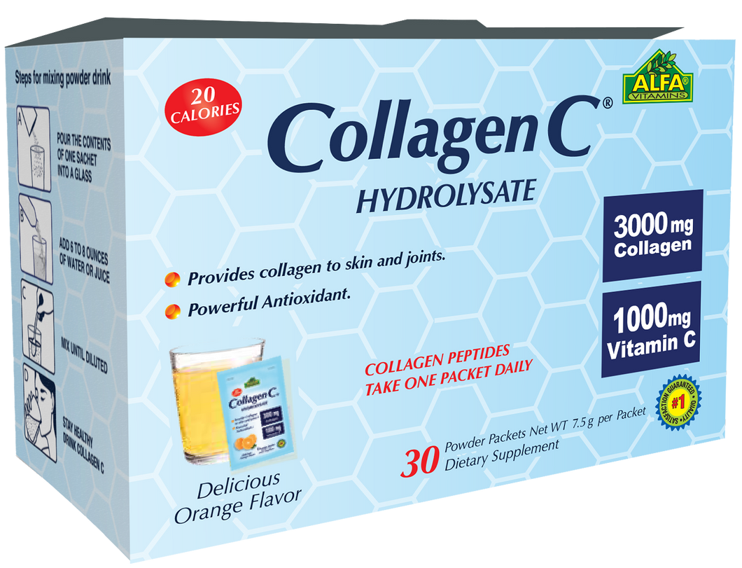 ALFA VITAMINS COLLAGEN C HYDROLYSATE   3000MG COLLAGEN / 1000 MG VITAMIN C  30 POWDER PACKETS 